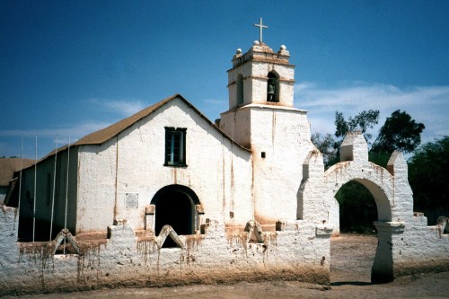 Effects of Rainfall, San Pedro de Atacama, Chile, 2000.2001: The brown streaks down the whitewashed 