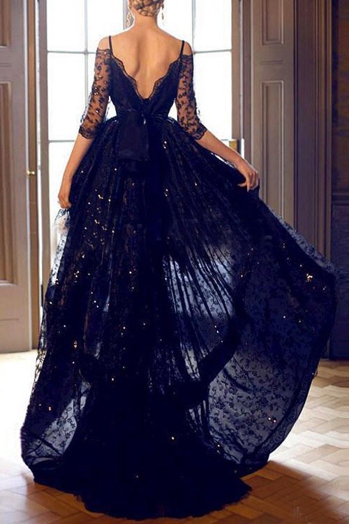 dressesmeup: Source: www.tidetell.com/elegant-high-low-half-sleeves-black-backless-lace-prom