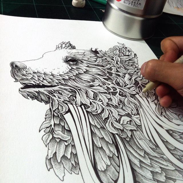 mymodernmet:  Muthahari Insani’s Intricate Pen Drawings Beautifully Combine Animals