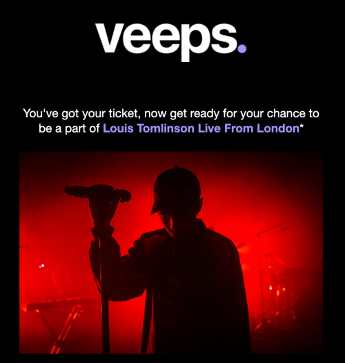 An email from Veeps to fans that bought tickets - 26/11