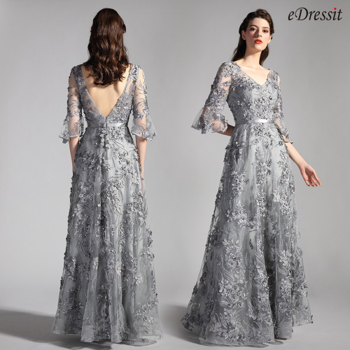  eDressit NEW Grey Sleeves Floral Fabric Evening Party Dress (26201808)