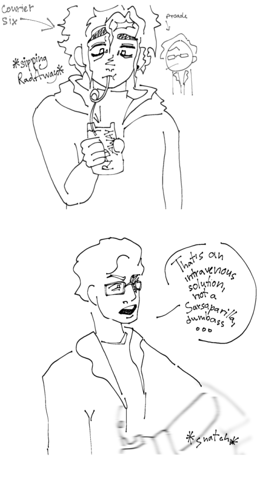 A Dumb Short FNV Comic, Featuring My Courier Six And Arcade (and Boone), And Also My Horrid Writing.