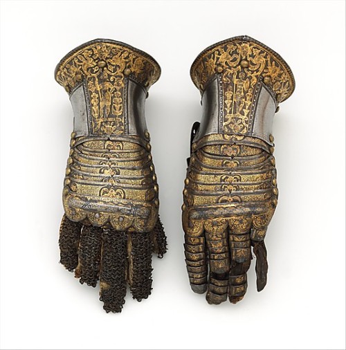 stowaway: Pair of gauntlets, about 1585. The decoration is typically Milanese, with bands of chisele