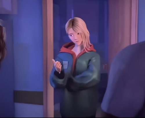 Gwen In Miles‘ Jacket.