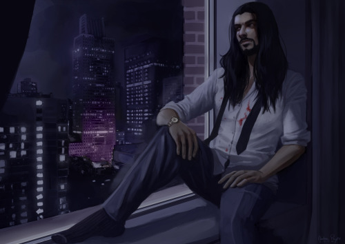 I adored Qadir from Vampire the Masquerade: Coteries of New York. So I decided to draw him, reflecti