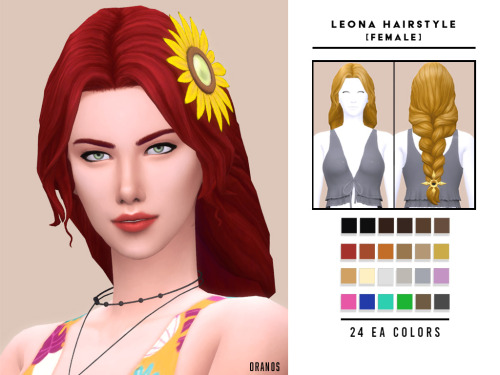 oranos:Leona Hairstyle  Leona Hairstyle is a long hairstyle for female sims. This hair has 24 E