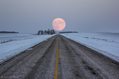 Aaron J. Groen (American, b. South Dakota, USA) - Highway To The Moon, 2013 (At moonrise on this roa