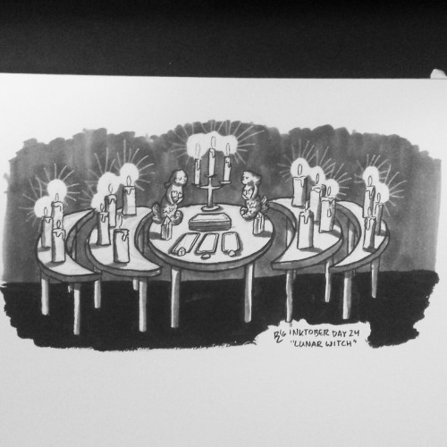 A late-night Lunar Witch&rsquo;s altar for #inktober / #31witches day 24. It was nice making so