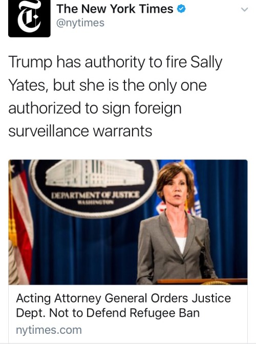 sandalwoodandsunlight:As long as Jeff Sessions in not confirmed, she is the acting AG. Call your sen