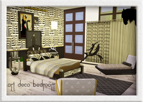 tkangie:Art Deco Bedroom. This project has been on my hard drive for two years! I finally decided to