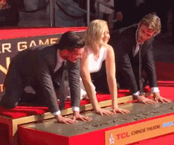 bandathebillie:    Jennifer Lawrence, Josh Hutcherson and Liam Hemsworth at their Hand &amp; Footprint Ceremony in Hollywood 31.10.2015 