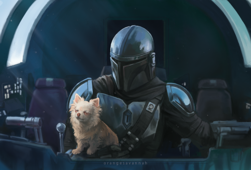 A series of Mandalorian related commissions with a twist. Client wanted their dogs pictured hanging 