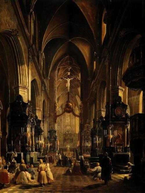 “Interior of the St. Mary’s Church in Kraków, Poland”,1858 by Aleksander Konstanty Gryglewski (1833-