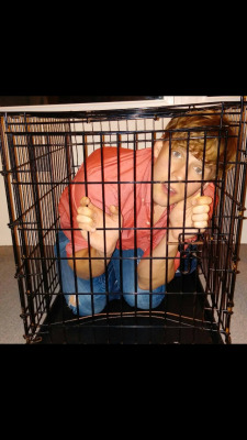 straightslaves:  Caged blond slave 