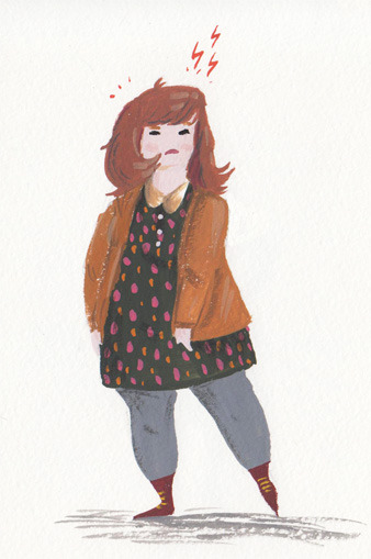 Cute outfit studies done for an in-progress painting. Gouache on cold-press watercolour paper.