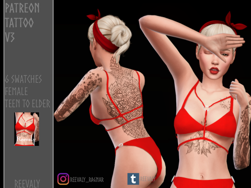 reevaly:Patreon Tattoo V36 Swatches.Teen to Elder.For Female.Works with all Skins and Overlays.Base 