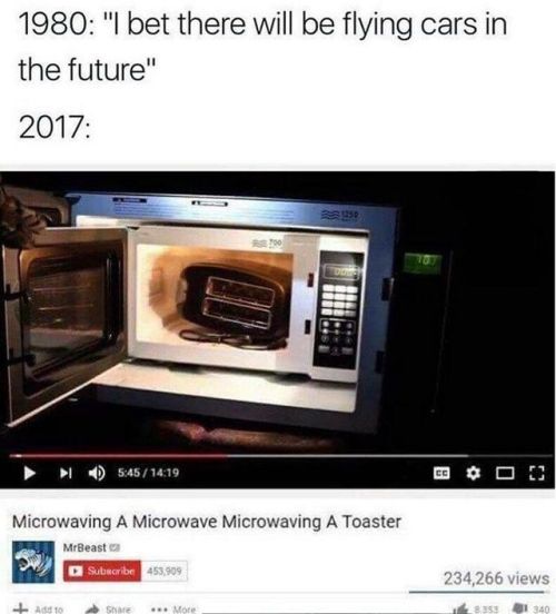 1980: “Apuesto a que en el futuro iremos en coches voladores”.2017: Calentando una tostadora en un m