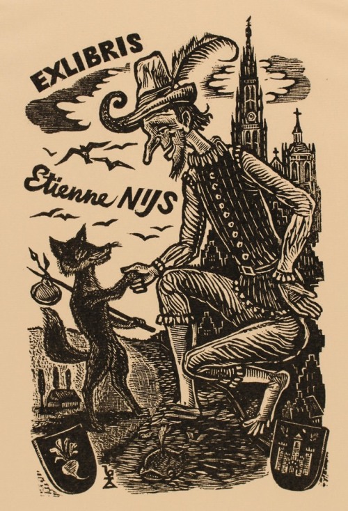 Etienne Nijs bookplate (1971). Artist: Antoon Vermeylen (Belgian, 1831-1912).Vermeylen produced doze