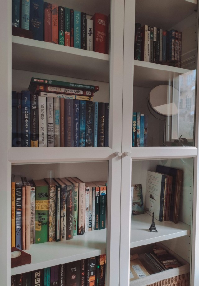 bookscoffeedzen:Home library 📖 For now I have more than 150 books in 6 languages. I want more 💪