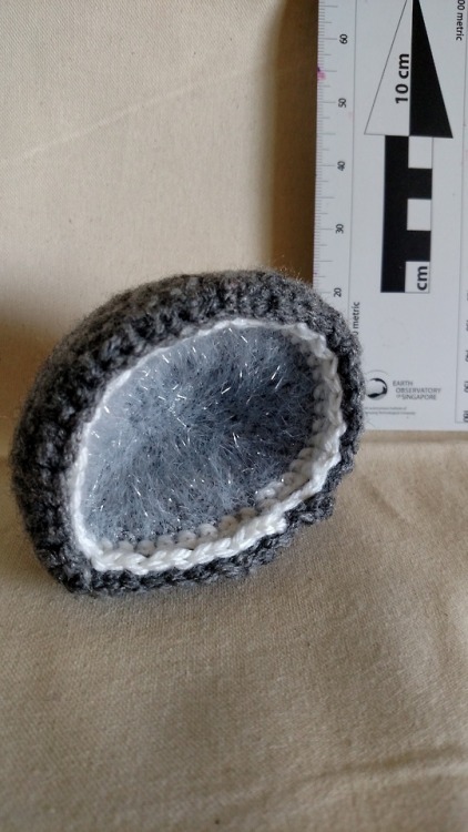 thisisarocktumbler:A soft crocheted geode to let someone know they rock!About 3 inches in diameterMu