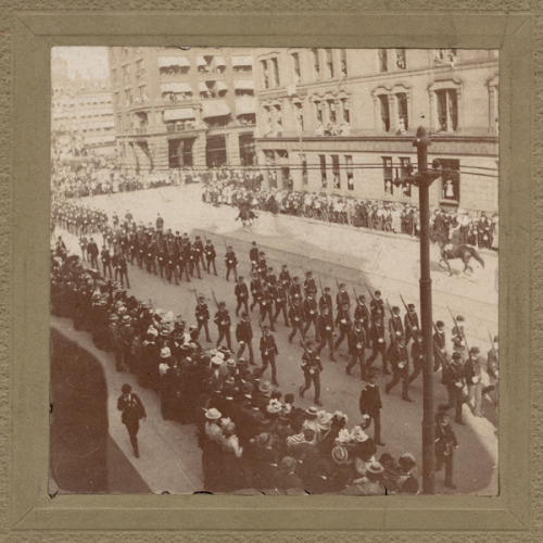 Dewey Day parade honoring Admiral George Dewey on Fort Street, Detroit, Michigan, June 9, 1900(court