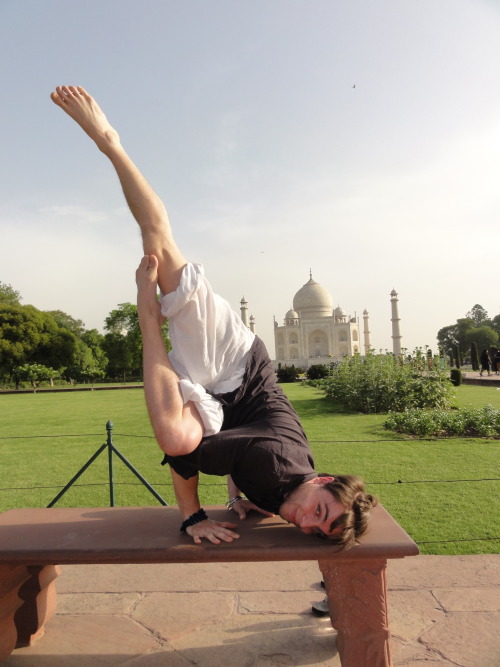 A nice morning Yoga session at the Taj Mahal…Falling angel :) Team @yocalm 