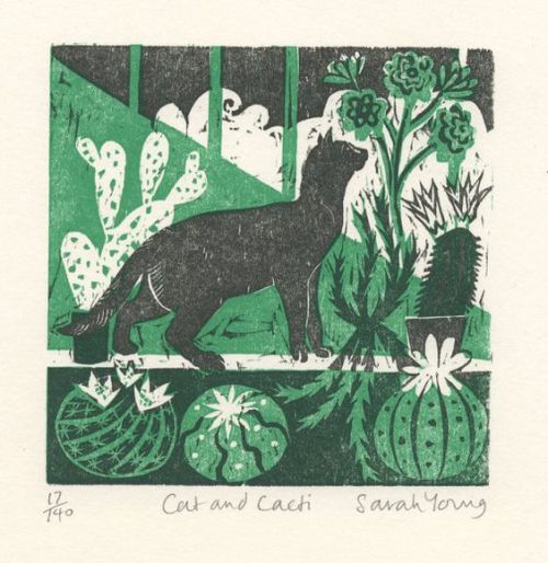 cactus-in-art:Sarah Young (British, contemporary)Cat and cacti