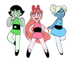 kallenart:  i saw someone make this crossover and i couldnt help but draw the Power Puff Gems 
