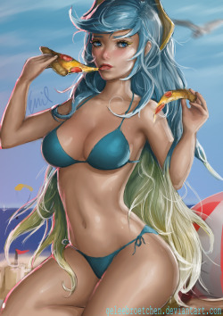 geleebroetchen:  Sona from League of Legends eating PIZZAA 