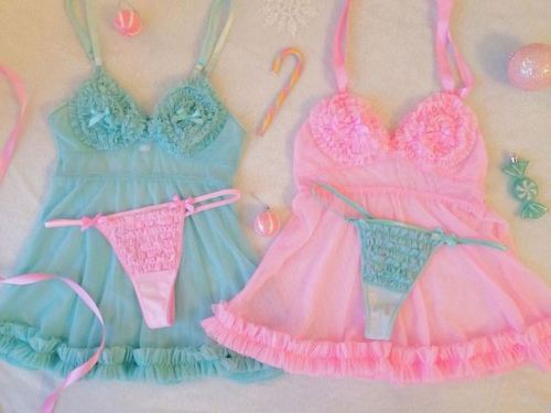 coquettefashion:   Gumdrops And Lollipops Babydoll   Thong Set   Use Code: THANKYOU10 For 10% Off  