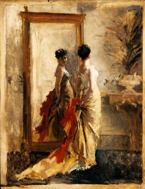 Woman in front of a Mirror by Mose Bianchi, c. 1900
