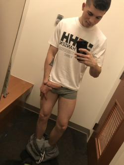 2xuboi:  gaygifset:    Nice big cock and sexy legs. I would love to know how hot his underwear must smell after that big cock has been contained in them all day long 