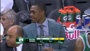 prettyboyshyflizzy:  buzzfeedsports:  The exact moment Rajon Rondo realizes his team sucks.  💀💀💀😂😂