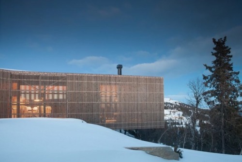 goodwoodwould: Good wood - Pine louvres cover the glazed sides of this beautiful cabin by Oslo studi