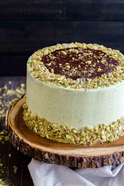 sweetoothgirl:  Layered Chocolate Pistachio Cake  This reminds me of the dessert I had the first time we actually made it out of the house @celticknot65. Nom nom nom. 💓