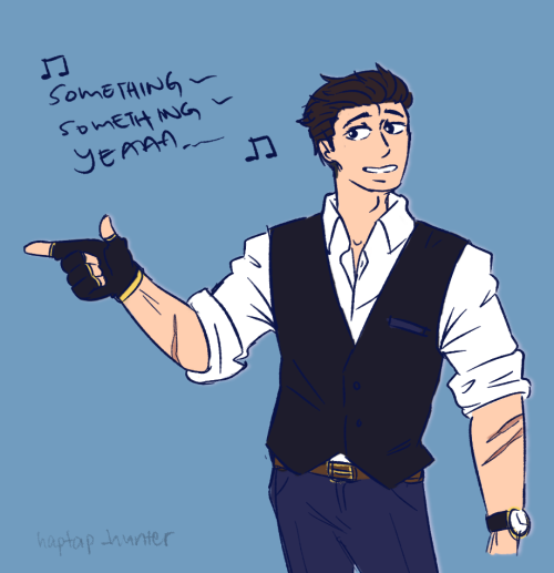 haptap-hunter:a lil doodle of fahc!trevor, inspired by their singing, also inspired to have some han