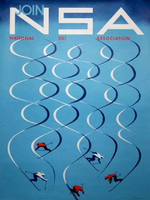 Herbert Bayer, poster design Join NSA, 1957. National Ski Association, what else.