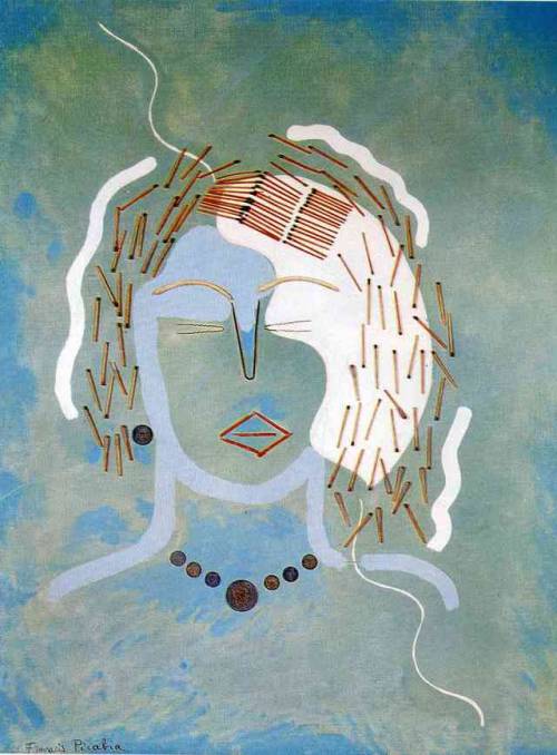 artist-picabia:Match Woman via Francis PicabiaSize: 70x90 cmMedium: collage, oil, canvas
