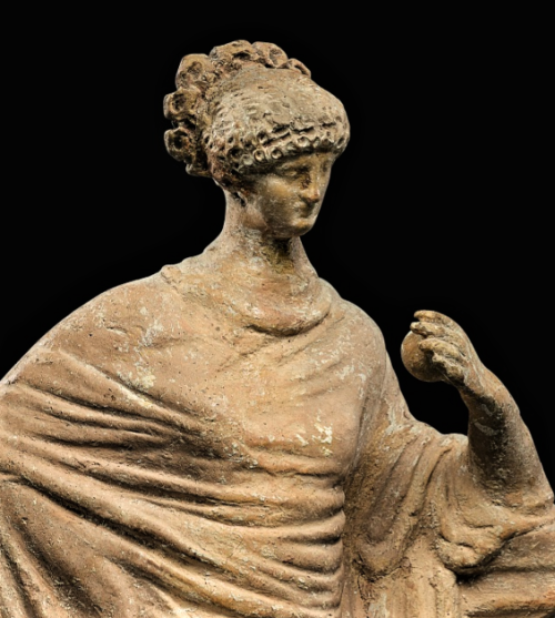 Greek Terracotta Figure of a Woman, Boeotia, Tanagran, circa 3rd Century BCStanding in a graceful at