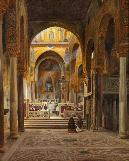 Martinus Rørbye - The Palatine Chapel in the Palazzo dei Normanni, Palermo (1842)