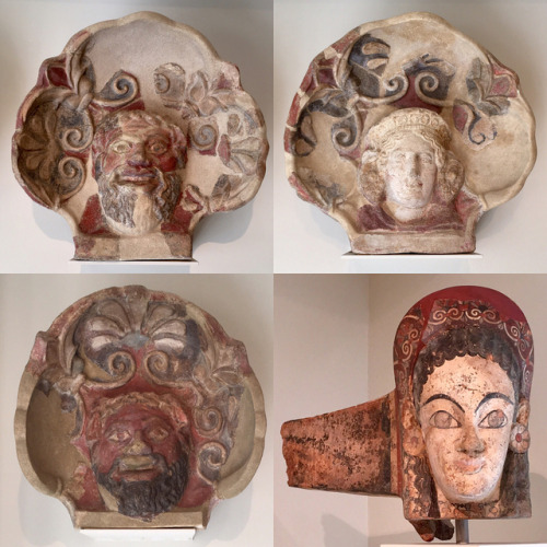 seanpburrus:Four painted Etruscan terracotta antefixes @metmuseum w satyrs, maenad and woman. Could 