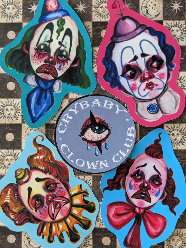 ♡ Crybaby Clown Club Sticker Pack by MacabreArtShoppe ♡ #crybaby#cute#kawaii#cry baby#clowncore#art#sticker#crying#stationery#under 10#sticker pack#stickers#macabreartshoppe#fashion blog#shopping blog#etsy finds#clown#wishlist