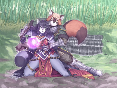 Saphy ‘n Retto [Commission]It took longer than expected but I really loved working on this one <3 #furry#redpanda#racoon#armor#magician#commission#myart#bambooforest