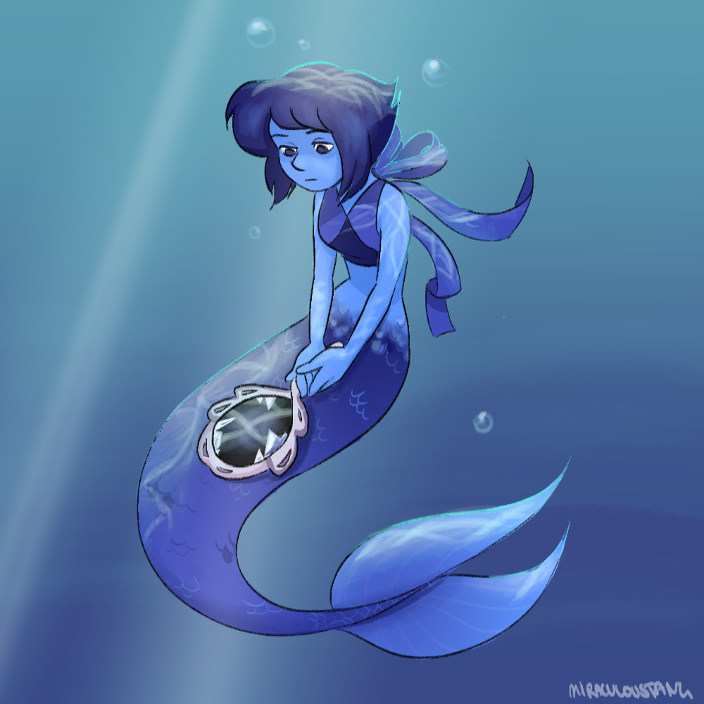 miraculoustang:  took a break from doing my home work to draw lapis as a mermaid,