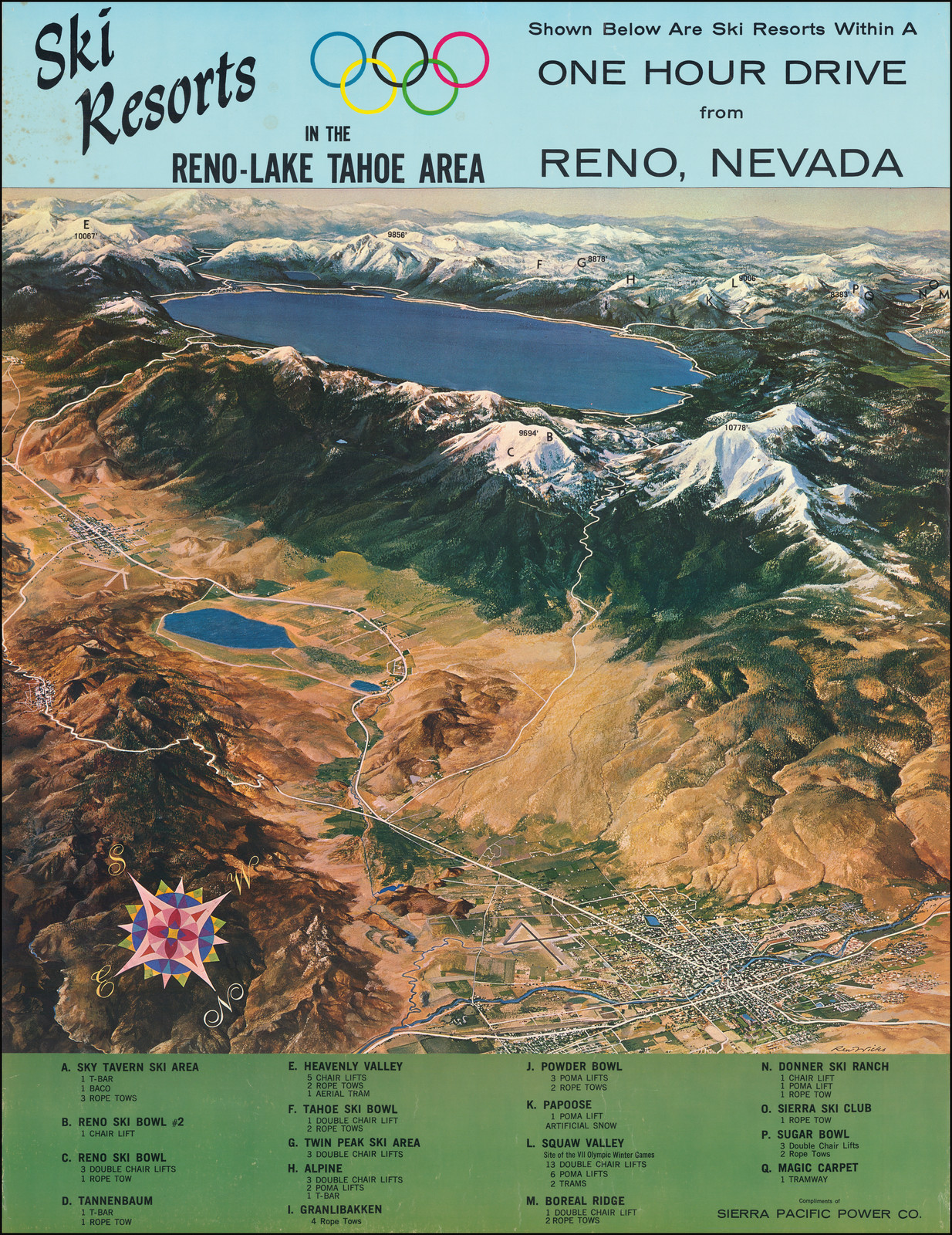 Lake Tahoe Ski Resorts and Reno, Nevada, 1960.