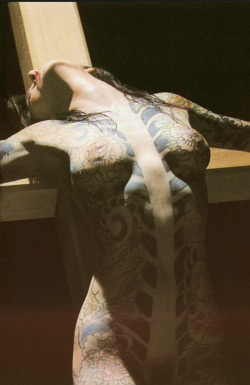 explicitlyadorable:  A beautiful Japanese girl with full body irezumi crucified. 