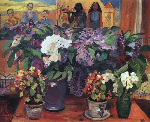 artist-sarian: Flowers in the workshop, 1958, Martiros Sarian