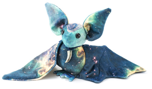 beezeeart:  I’m please to announce that my “solid galaxy” bat is up for sale on Ebay. This bat is made completely from custom printed minky fabric. It has quilt batting in the wings and ears to add thickness and help stabilize them. The body is