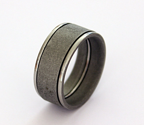 Stainless steel mens ring with variated sandblasted surface rings