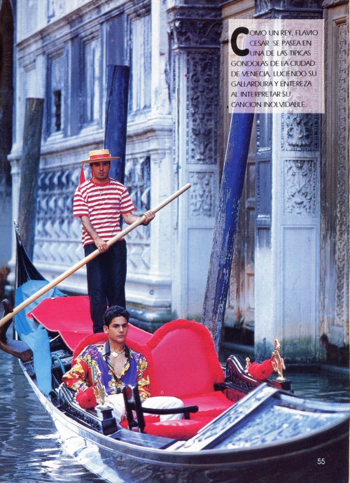 Mexican Singer Flavio César in Versace, filming his music video for “Inolvidable” in Venice, Italy, 